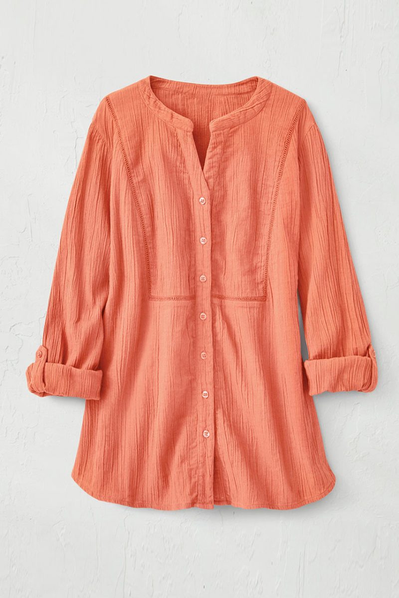 crinkle cotton openwork big shirt papaya 0 91024